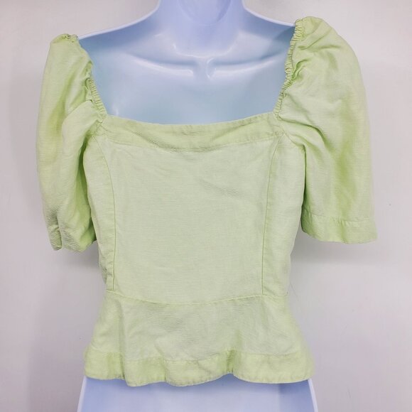 Wilfred Aritzia Janine Button Front Linen Blend Green Blouse Shirt Top Size Smal - Picture 2 of 8